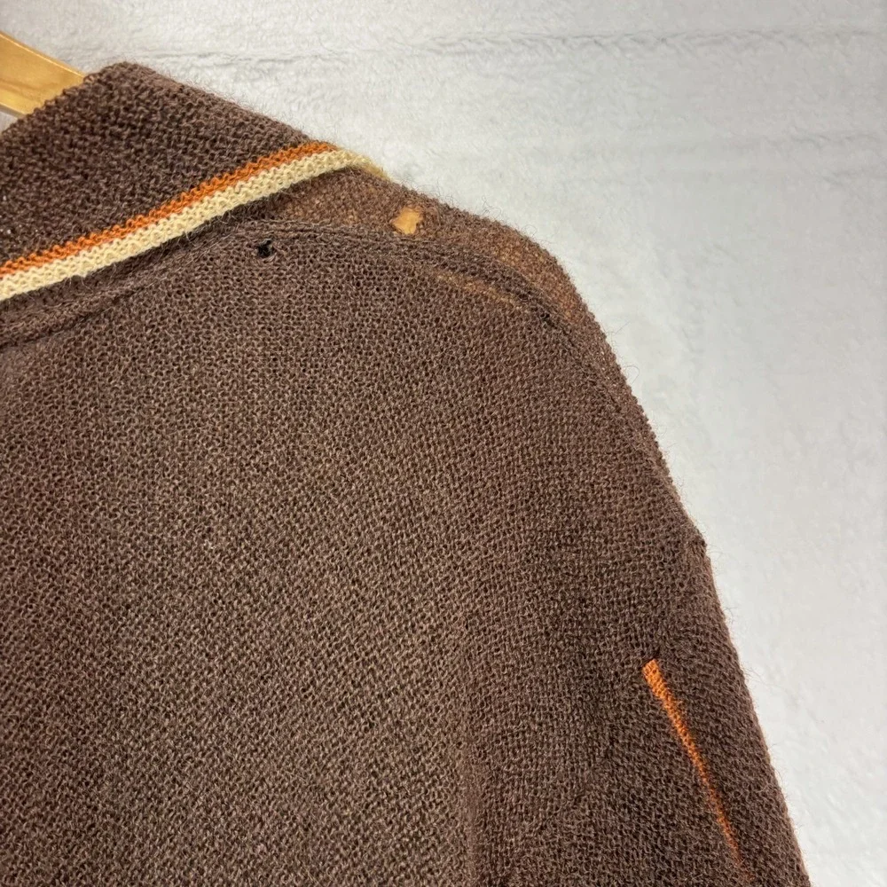 Vintage Campus V Neck Sweater Loop Johnny Collar Brown 70s Mohair Wool Knit USA